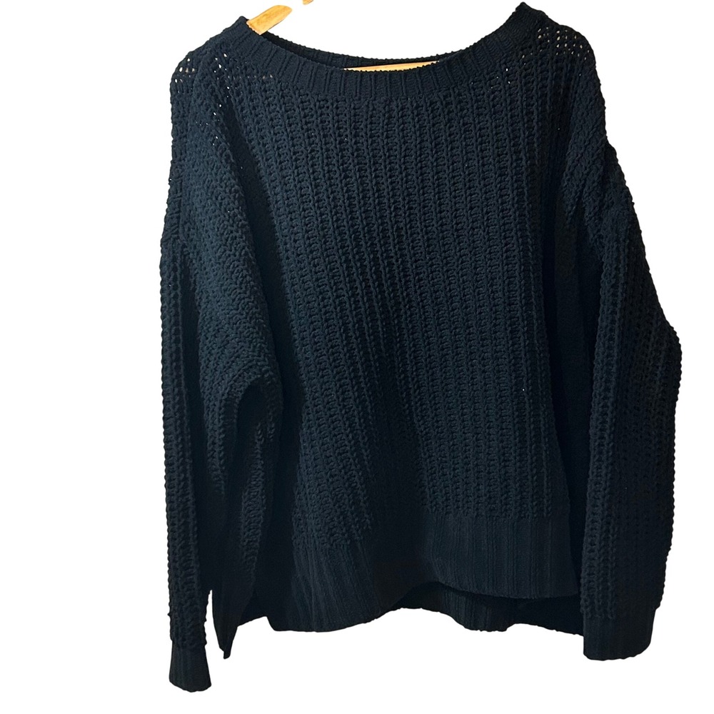 American Eagle Black Chenille Open Knit Oversized Sweater Women Small 0564
